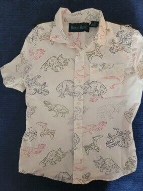 Bold Blue White Dinosaur Print Button-Up Shirt